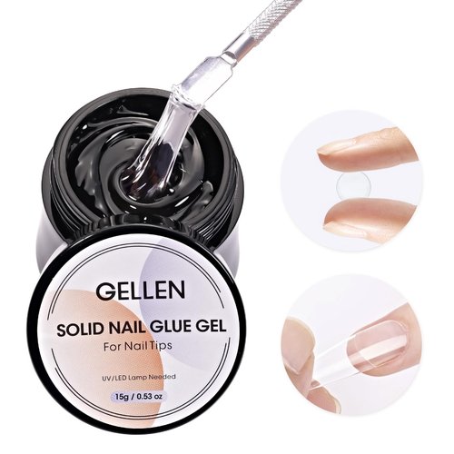 Gellen Solid Nail Glue Gel for False Nail Tips, Huge Capacity 15g Press on Solid Acrylic Nail Glue Gel for Salon Art DIY at Home, Need UV Light Cured