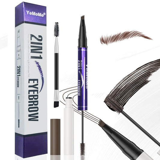 Skiennix 2-in-1 Eyebrow Pen - Waterproof Microblading Pencil with Tinting Gel | 5 Natural Shades, Dark Brown