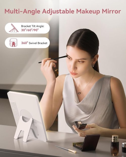 JUSRON Travel Makeup Bag - LED Mirror & Adjustable Dividers - Portable Organizer in Pink, Large