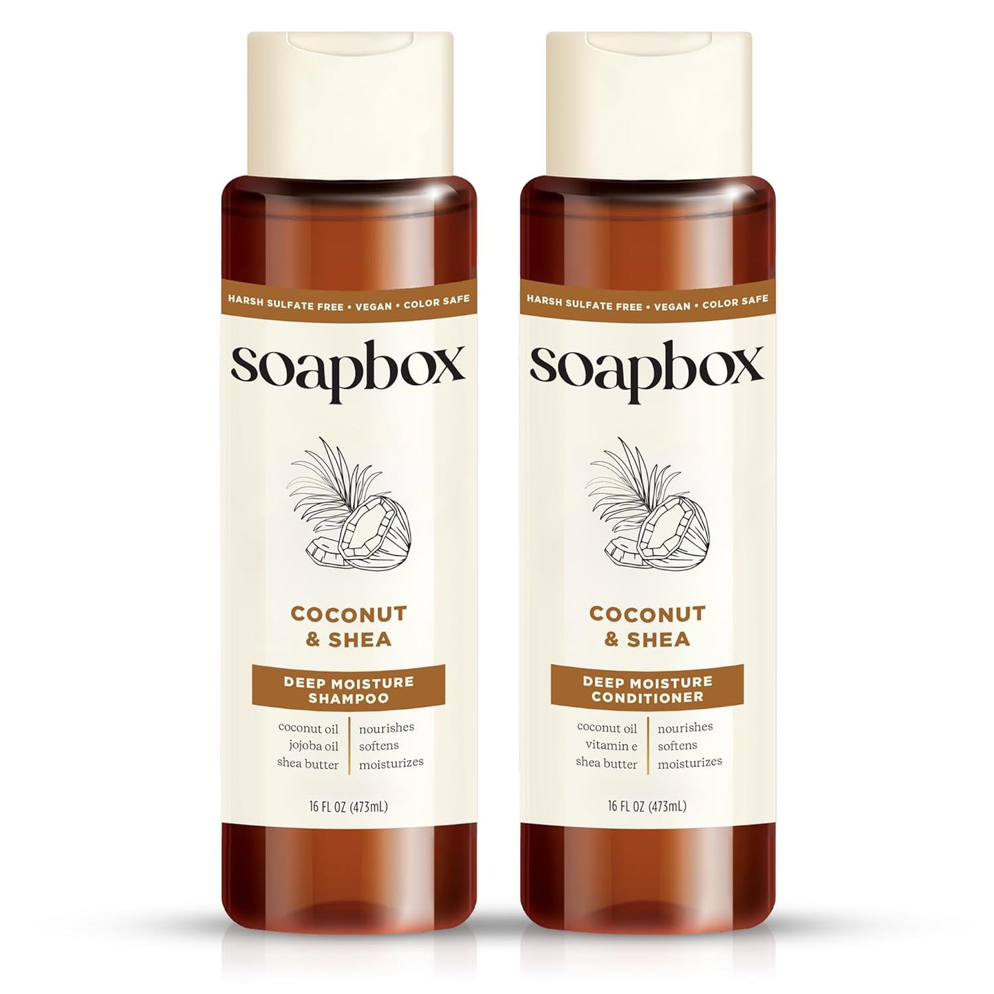 Soapbox Coconut Shampoo and Conditioner Set - Moisturizing Coconut Oil & Aloe for All Hair Types | 16oz (Pack of 2)