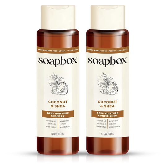 Soapbox Coconut Shampoo and Conditioner Set - Moisturizing Coconut Oil & Aloe for All Hair Types | 16oz (Pack of 2)