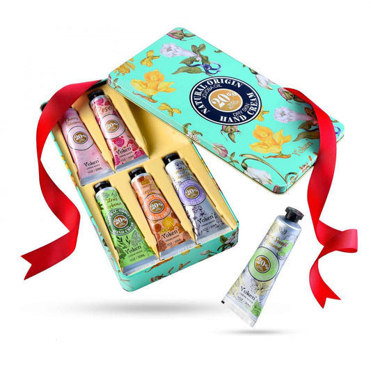 Yoken 20% Shea Butter Hand Cream Gift Set - Nourishing Moisturizing Creams for Dry Hands | 6-Piece Tin Set (Almond, Citrus Verbena & Floral, 6 x 1 OZ)