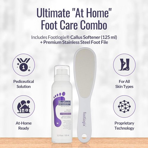 Footlogix Callus Softener Combo - Callus Remover Spray & Double-Sided Foot File for Dry, Cracked Heels