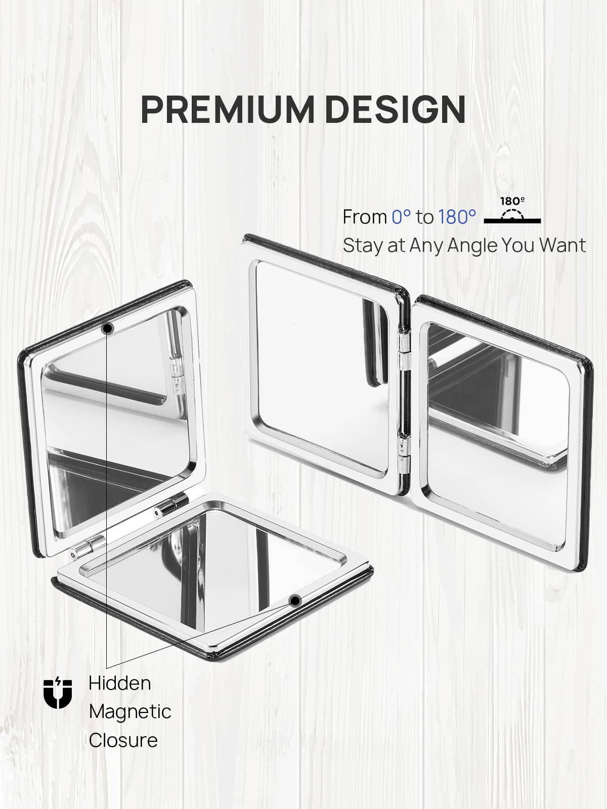 OMIRO Compact Mirror, Unique Plaid Pattern PU Leather 1X/3X Magnification, Ultra Portable for Purses, 2.76" W x 2.76" L, Blue Plaid