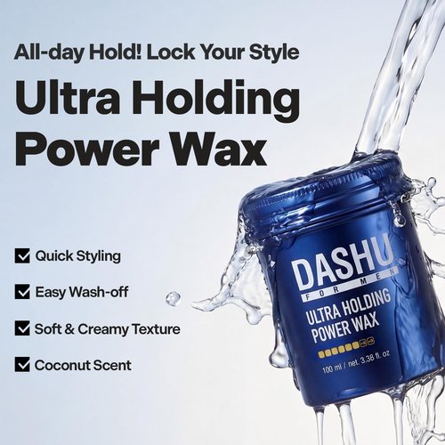 DASHU Hair Wax - Ultra Strong Hold & Long Lasting Edge Control | Easy Wash with Collagen & Argan Oil, 3.38 fl oz