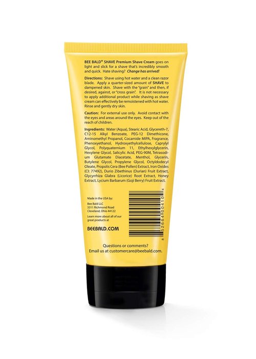 Bee Bald SHAVE Premium Shaving Cream - Light & Slick Formula for Smooth Shaving | 6 Fl Oz