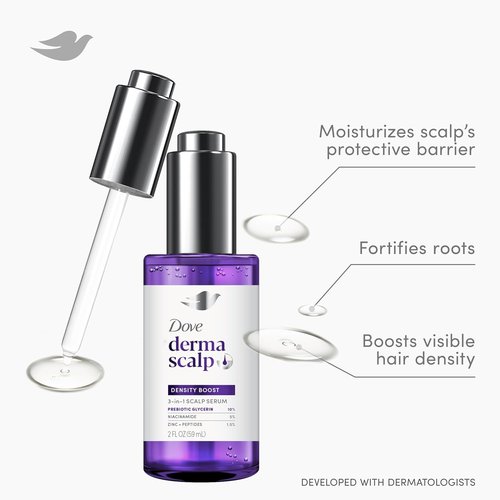 Dove Derma Scalp Density Boost Serum - 3-in-1 Formula with Prebiotic Glycerin & Zinc | 2 oz for Thinning Hair