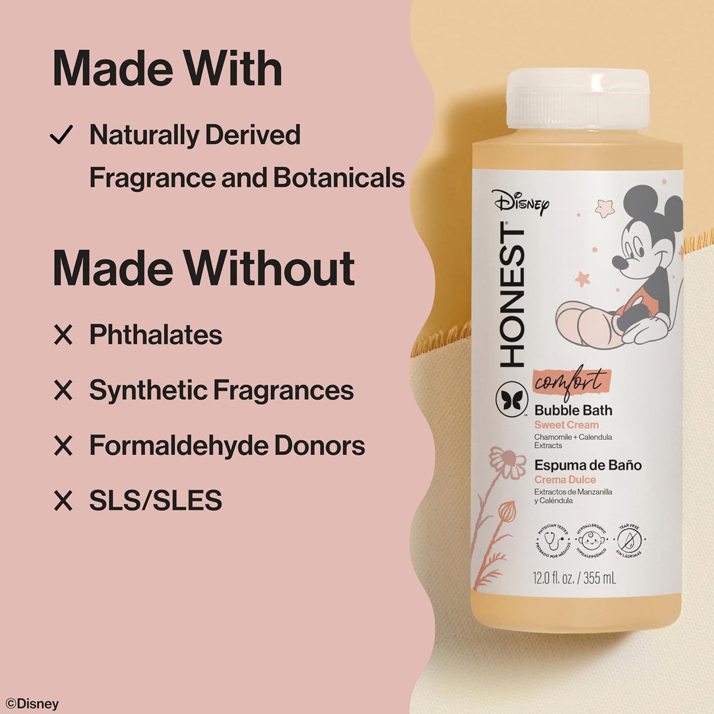 The Honest Company Foaming Bubble Bath - Gentle Tear-Free Formula with Mickey Mouse | 12 fl oz