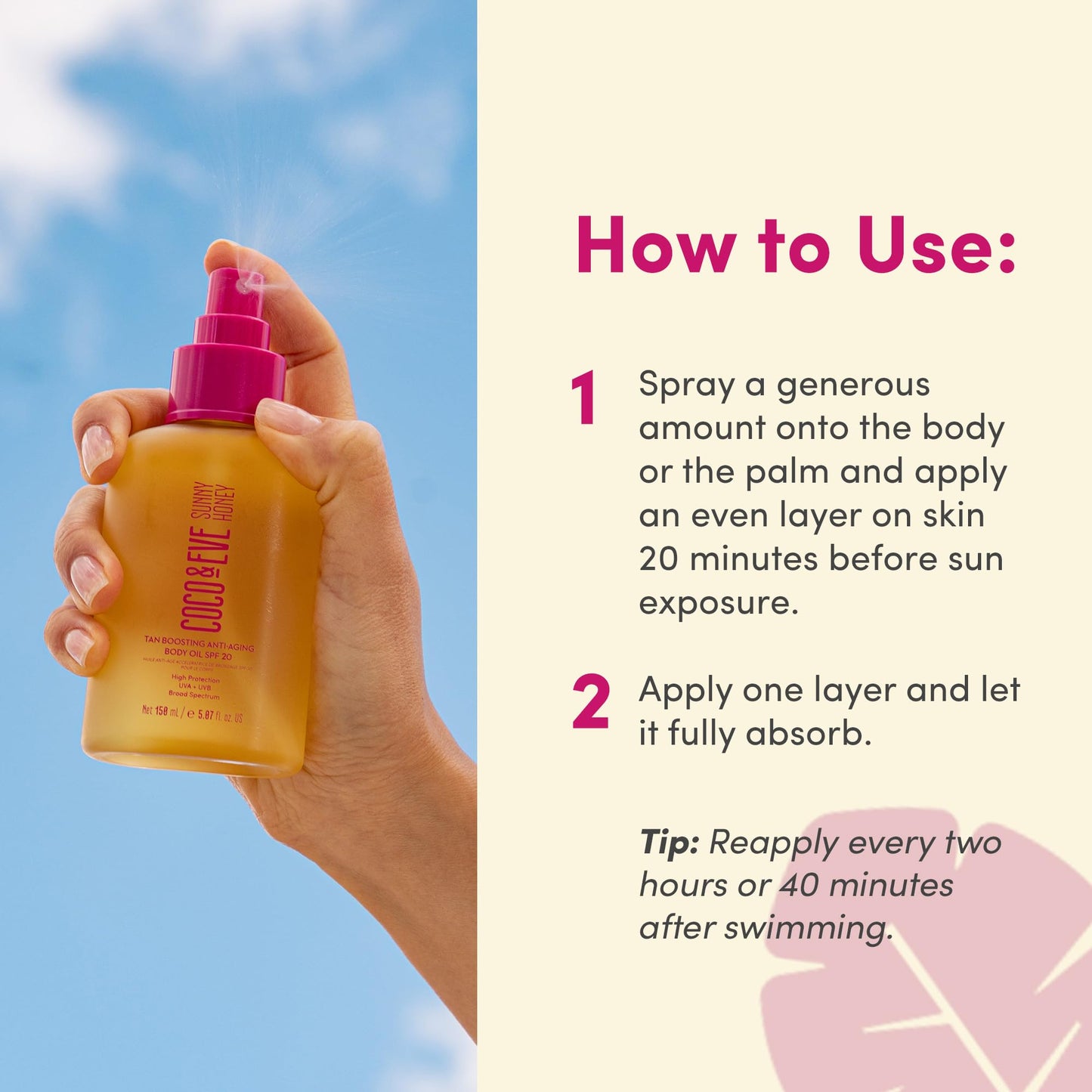 Coco & Eve Tan Boosting Anti-Aging Body Oil SPF20 - Tanning Accelerator Spray, UVA UVB Sun Protection | Moisturizing Outdoor Bronzing Enhancer with Natural Ingredients, Antioxidants (5.07 Fl Oz)