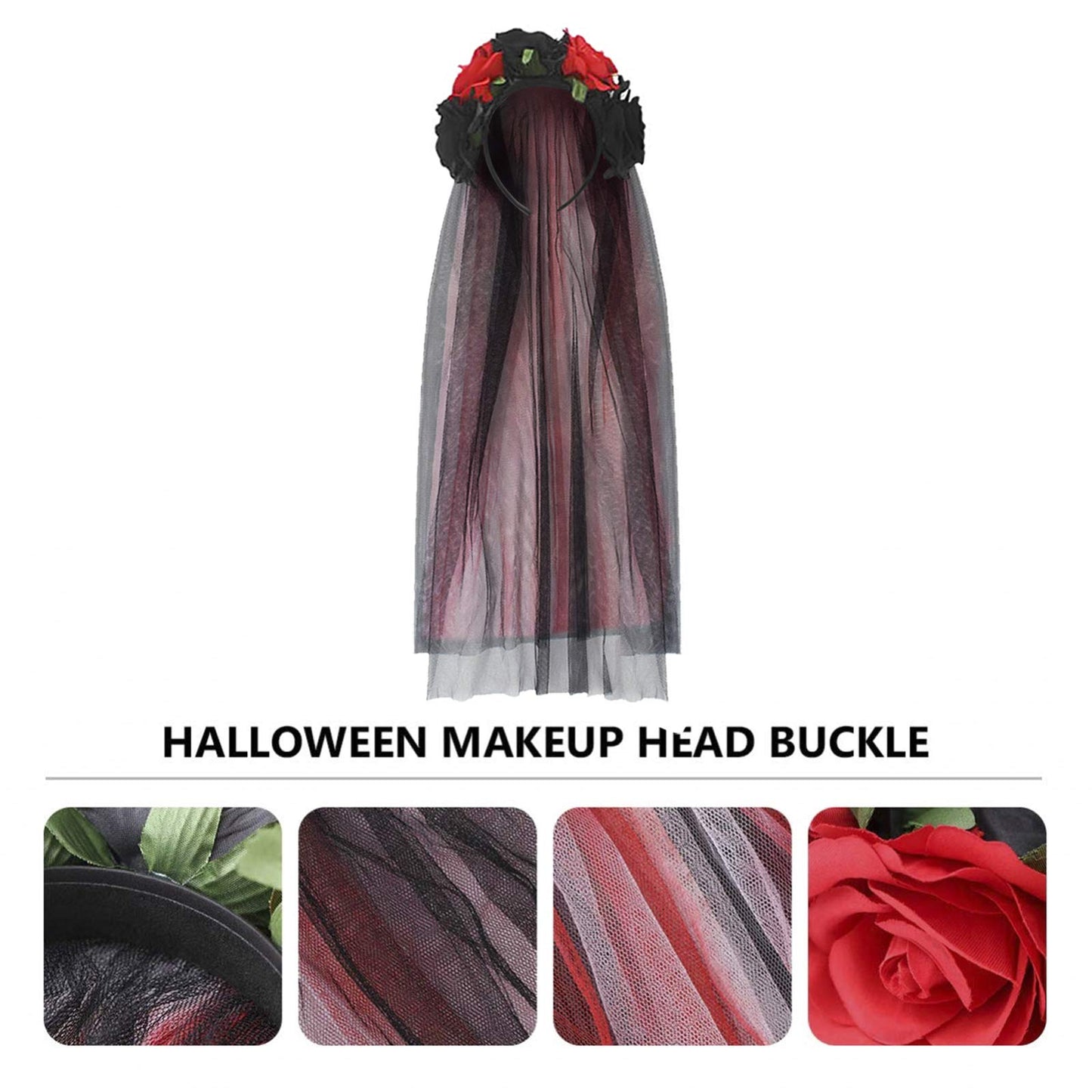 Halloween Costume Black Funeral Veil Witch Cosplay Gothic Headband Party Rose Flower Crown Garland Mexican Headpiece