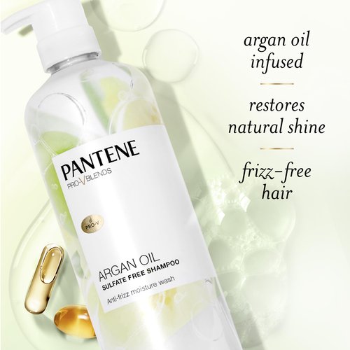 Pantene Sulfate Free Argan Oil Shampoo for Dry Damaged hair, Safe for Color Treated Hair, Smoothing and Moisturizing, Nutrient Infused with Vitamin B5, Anti Frizz, Pro-V Blends, 30.0 oz