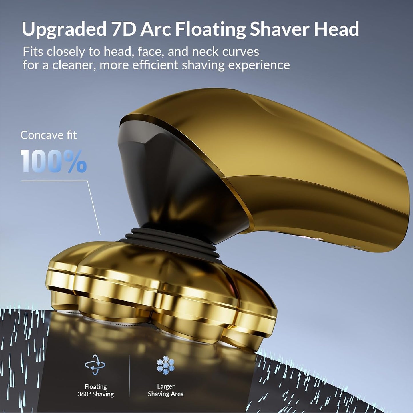 7D Arc Magnetic Head Shaver by [Brand Name] - Waterproof 5-in-1 Electric Razor & Grooming Kit, Gold