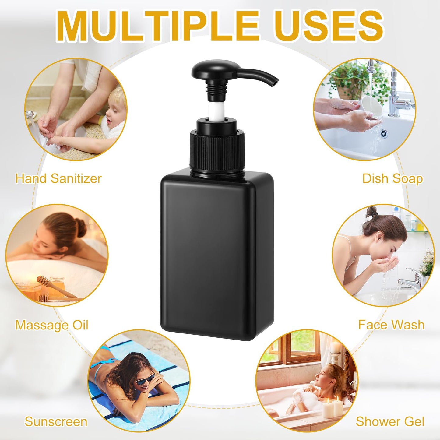 Domensi 24 Pcs 100ml /3.4 oz Pump Bottle Mini Travel Bottles Small Dispenser Containers Plastic Pump Lotion Dispenser Empty Square Travel Size Containers Toiletries (Whole Black)