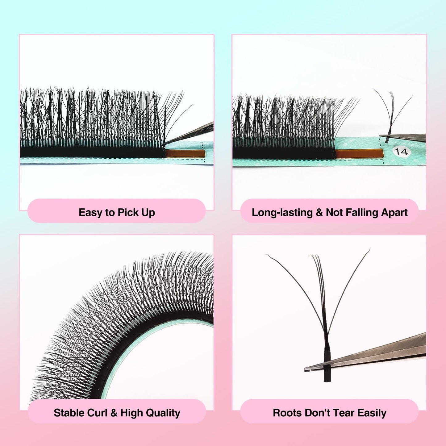 VAVALASH 3D Dual-core W Shape Eyelash Extension 3D W Premade Fans 0.07 C Curl Volume Lash Extensions Easy Fanning False Lashes Matte Black Premade Cluster W Lashes(Dual-core-3D-0.07-C-8-15mm）