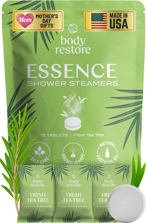 Body Restore Shower Steamers Aromatherapy 15 Pack – Mothers Day Gifts for Mom, Birthday Gifts for Women and Men, Relaxation Stress Relief Self Care – Premium Tea Tree Essential Oil Tablets
