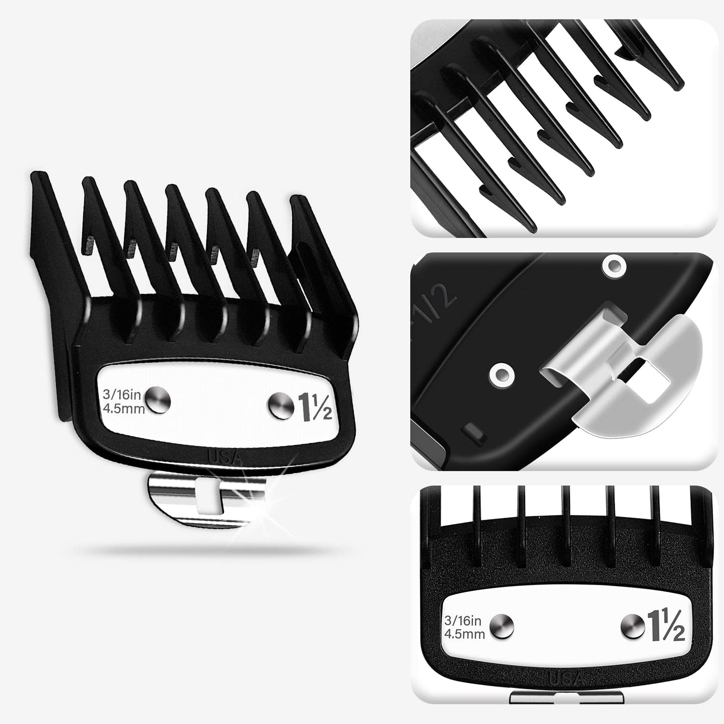 Professional Hair Clipper Guards Guides 2 Pcs Coded Cutting Guides #3170-400 - 1 1/2” and 1/2” fits for All Wahl Clippers(Black-2 pcs)