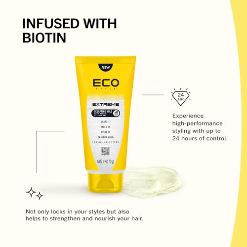Eco Style Extreme Sculpting Gel - Maximum Hold Biotin Hair Gel, 6 Ounce | Alcohol-Free, All Hair Types