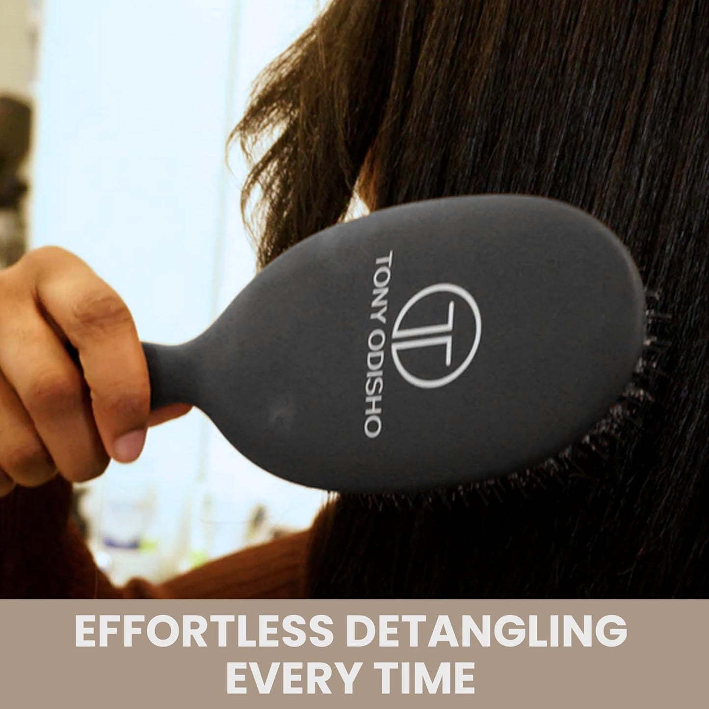 Skiennix Professional Paddle Hair Brush - Tourmaline Nylon & Boar Bristles for Gentle Detangling | Large Black