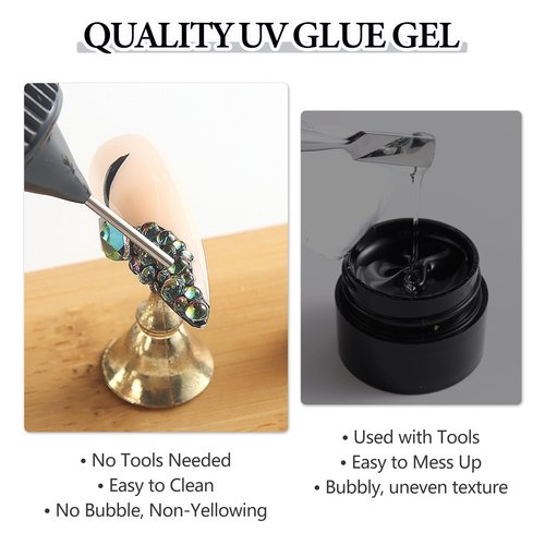 SUTOKAKA 2Pcs 10ml Nail Rhinestone Glue Super Strong Adhesive Nail Glue Gel for 3D Nail Art Charms Gems Jewels Diamonds Crystal Beads Home Manicure Salon Supplies Cured Need
