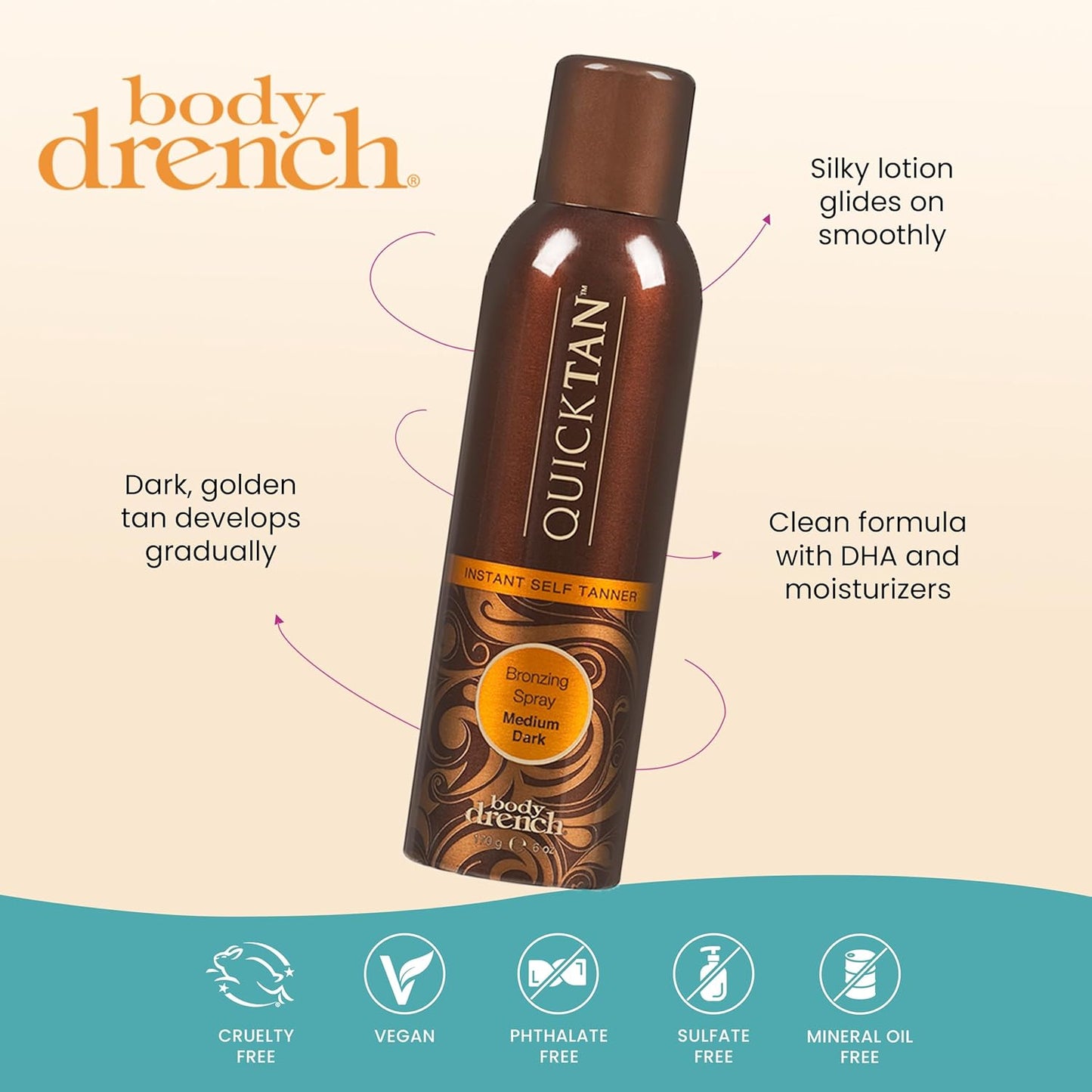 Body Drench QuickTan Instant Self Tanner - Streak-Free Bronzing Spray for Medium/Dark Tan, 6 oz