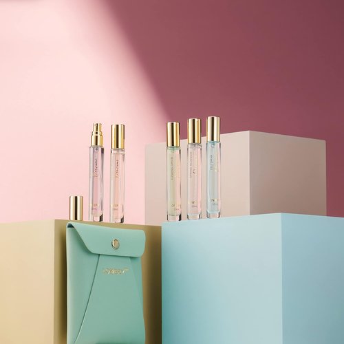 LOVERY Perfume Set - 5 Mini Travel Fragrances for Him & Her with Leather Pouch | 10ml Sampler Gift