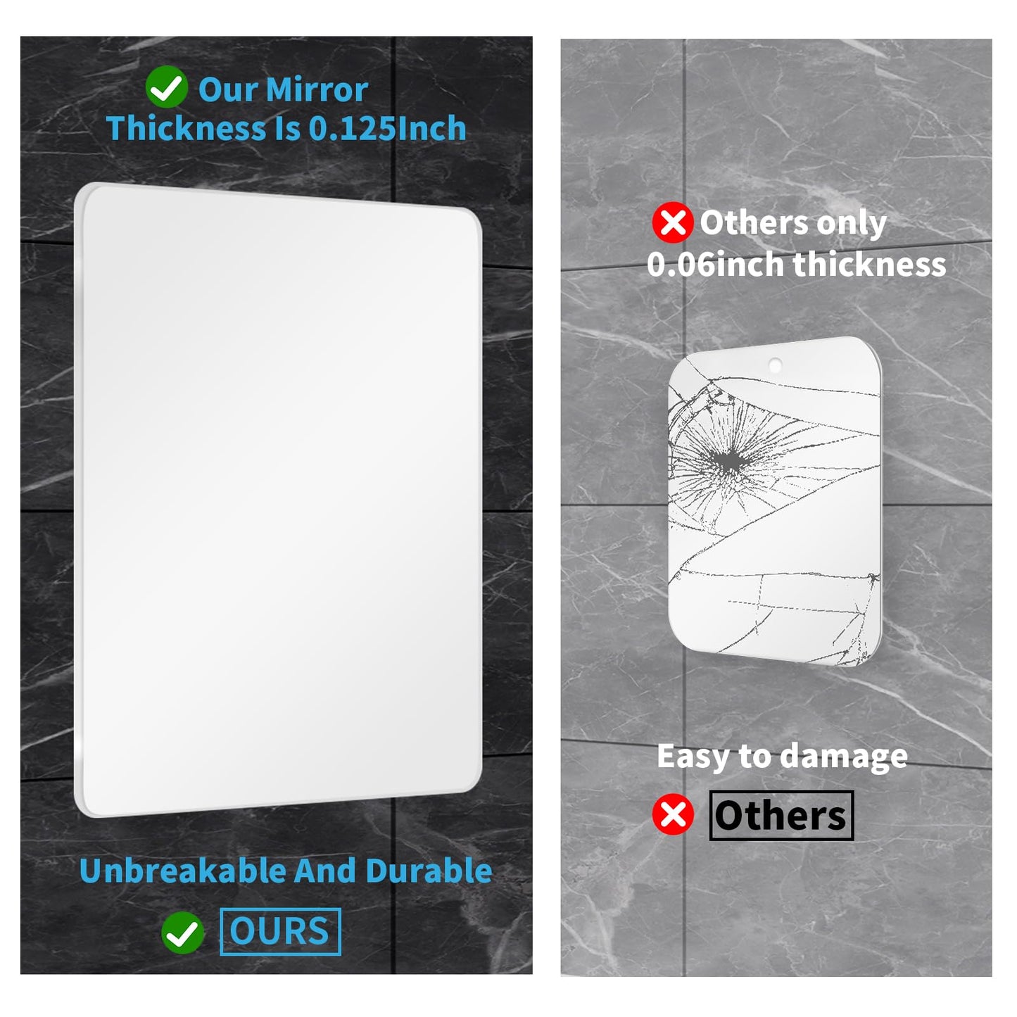 EUAIAJ Shower Mirror Fogless Shaving Large(10.3x7.9in) - Includes 2 Razor Holders & 2 Mirror Holders, Unbreakable & Easy Install & NO-Drilling, Fog Free (No Fog) Shower Mirror for Shaving