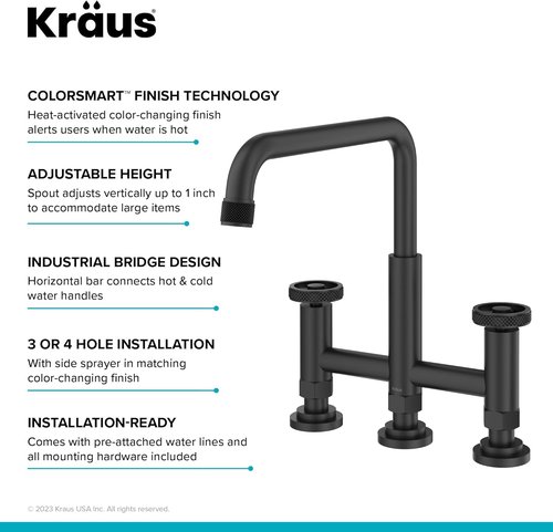 KRAUS Urbix Industrial Kitchen Faucet - Brushed Gold Finish with Side Sprayer | KPF-3125BG