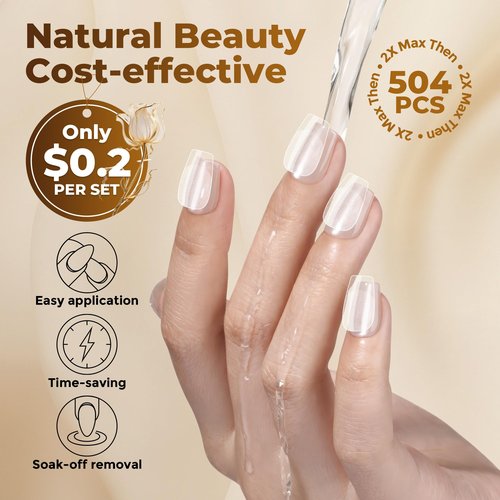 UNA GELLA Extra Short Coffin Nails Tips: 504pcs Pre-etched XS Short Nails, 12 Sizes Clear Coffin Press on Nails Full Cover Gel Tips Acrylic False Fake Nails Extension DIY Salon