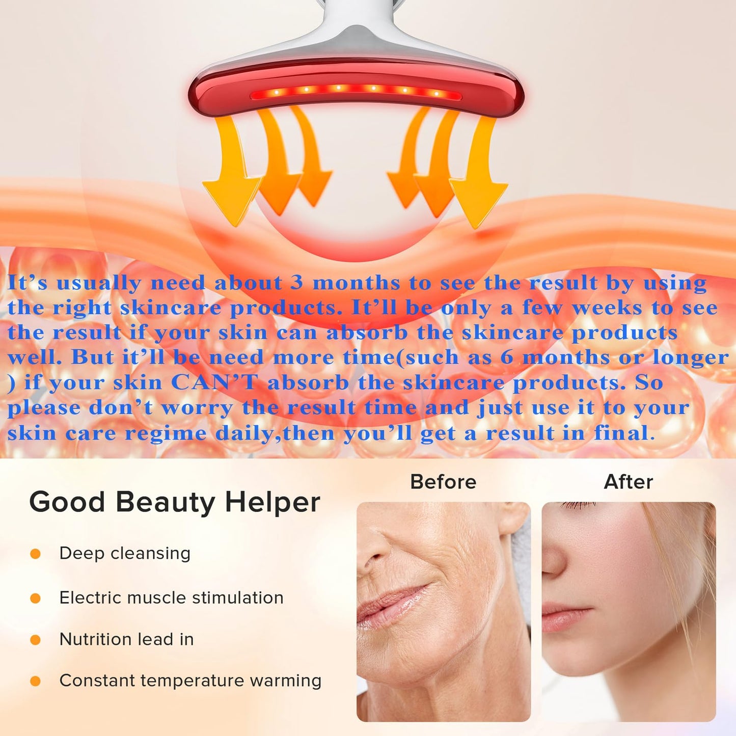 Face Neck Massager with 7-Color Light Modes for Skin Care,Tightening,Smoothness - Red LED Light Therapy Device Triple-Action Beauty Tool