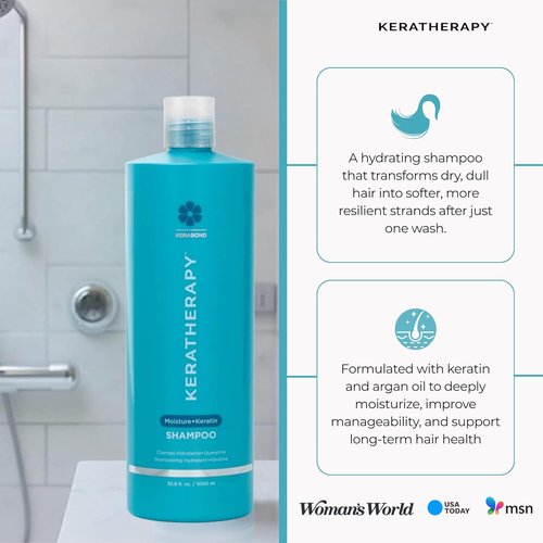 KERATHERAPY Keratin Infused Moisture Shampoo - Anti-Frizz Formula for Oily Scalp & Dry Ends | 33.8 fl. oz.