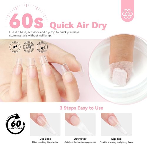 SAVILAND Clear Dip Powder Nail Kit - 60g (2.1oz) Professional Dipping Powder Set for French Manicure