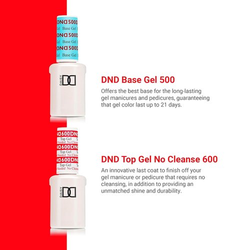 DND Gel Polish Set - UV/LED Base & No Cleanse Top Coat Duo | 0.5 Fl Oz Each for Professional Results