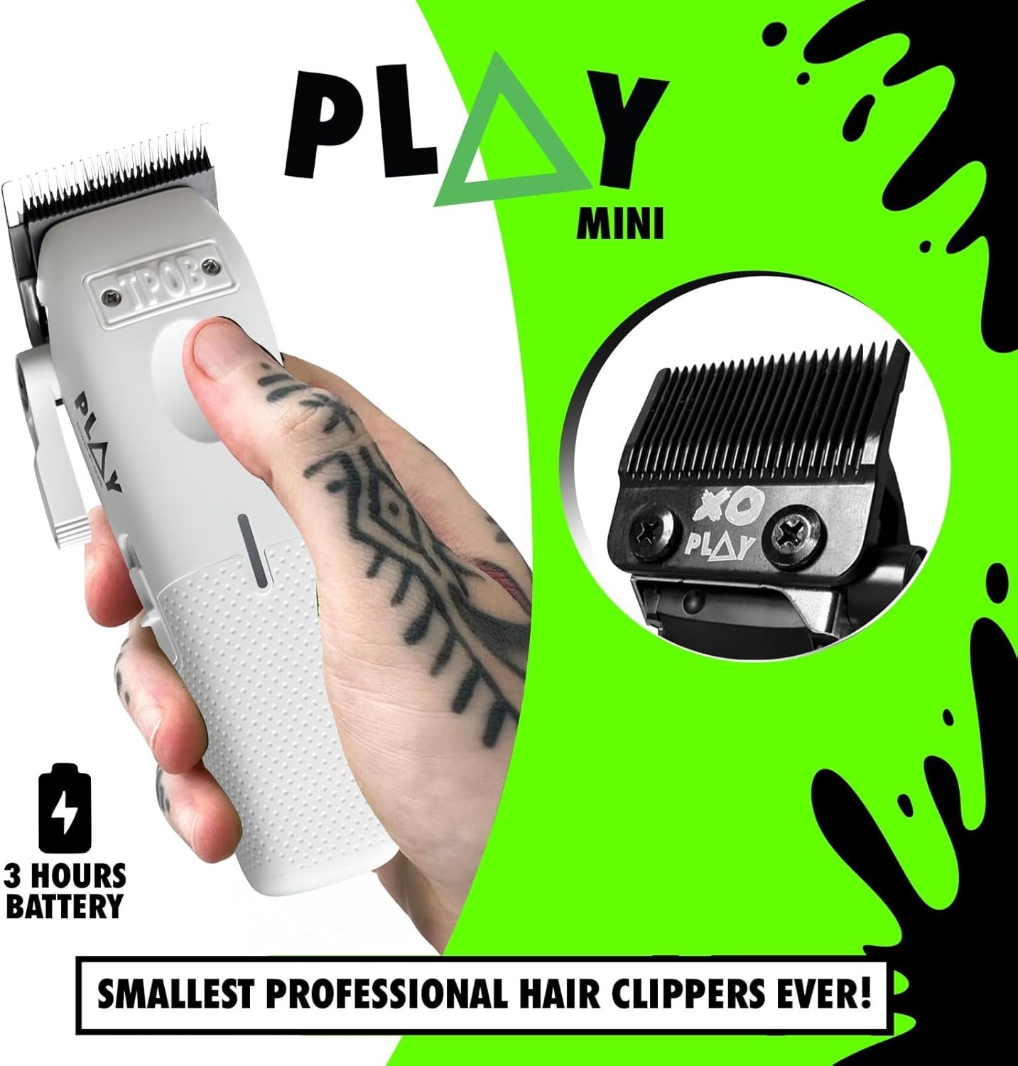 TPOB Mini Play Professional Hair Clippers - Compact Design for Precision Trimming | White