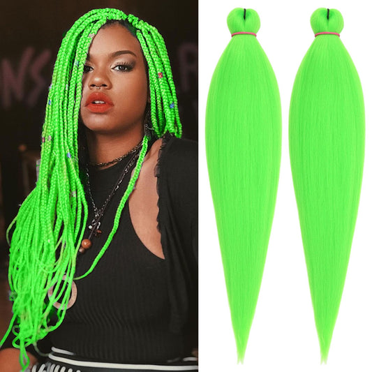 Leeven Green Braiding Hair Pre Stretched 2 Packs Kanekalon Braiding Hair Extension 26 Inch Colored Synthetic Fake Hair for Braiding (Youth Green)