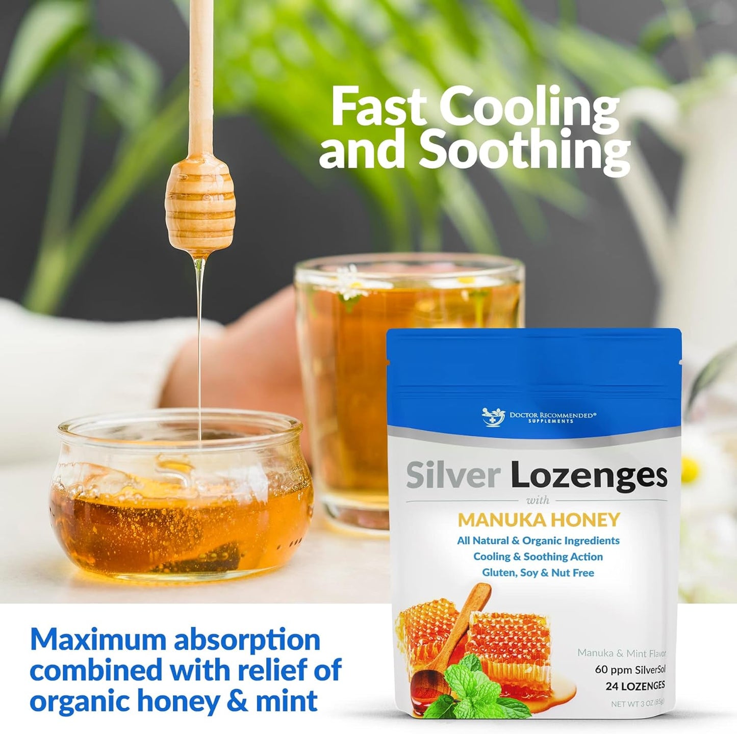 Silver Lozenges - Organic Manuka Honey & Vitamin C for Immune Support | 24 All-Natural Lozenges