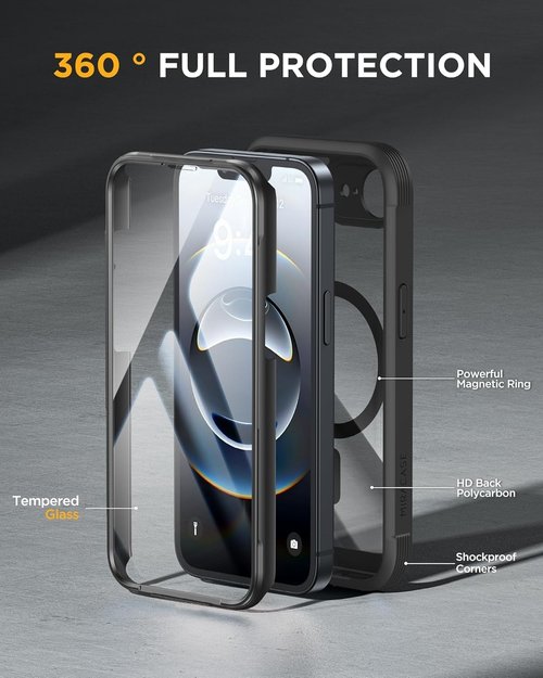 Miracase iPhone 17e & 16e Case - Full-Body Protection with Built-in Glass Screen Protector | Military Drop Proof, Black, 6.1 Inch