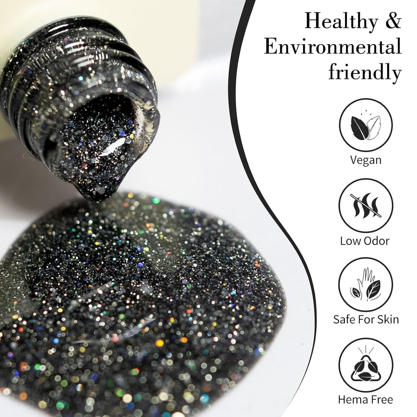 CANNI Glitter Gel Nail Polish - Black Diamond Glitter | 9ml Soak Off UV LED for DIY Nail Art & Manicure