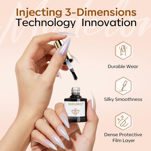 modelones Gel Top Coat for Chrome Nail Powder, Clear Mirror Gloss Metallic Finish No Wipe Gel Polish Long Lasting Soak Off Nail Lamp High Shiny for Home Salon DIY Professional Manicure Nail Art Gift