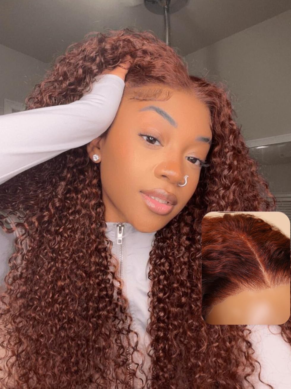 UNICE Bye Bye Knots Glueless Wig 7x5 Pre Cut Lace Front Wigs Human Hair Reddish Brown Deep Curly Invisible Knots Pre Everything Put on and Go Human Hair Wig Pre Plucked 150% Density 16inch