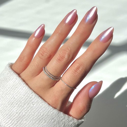 Glamnetic Press On Nails - Seaspell Fake Nails | Short Almond Pink Fake Nails with a Velvet Finish, Salon Quality Summer Nails | 15 Sizes - 30 Nail Kit with Glue