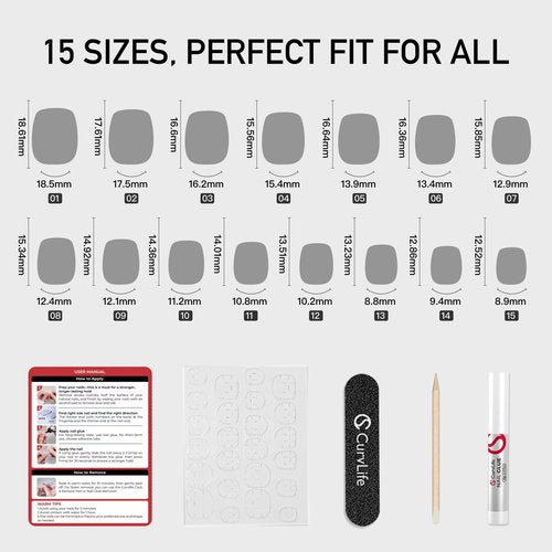 Curvlife 30pcs Press on Nails, Short Square Acrylic Fake Nails with Wine Red Glitte Apricot Design Full Cover False Glossy Nude Artificial for Women