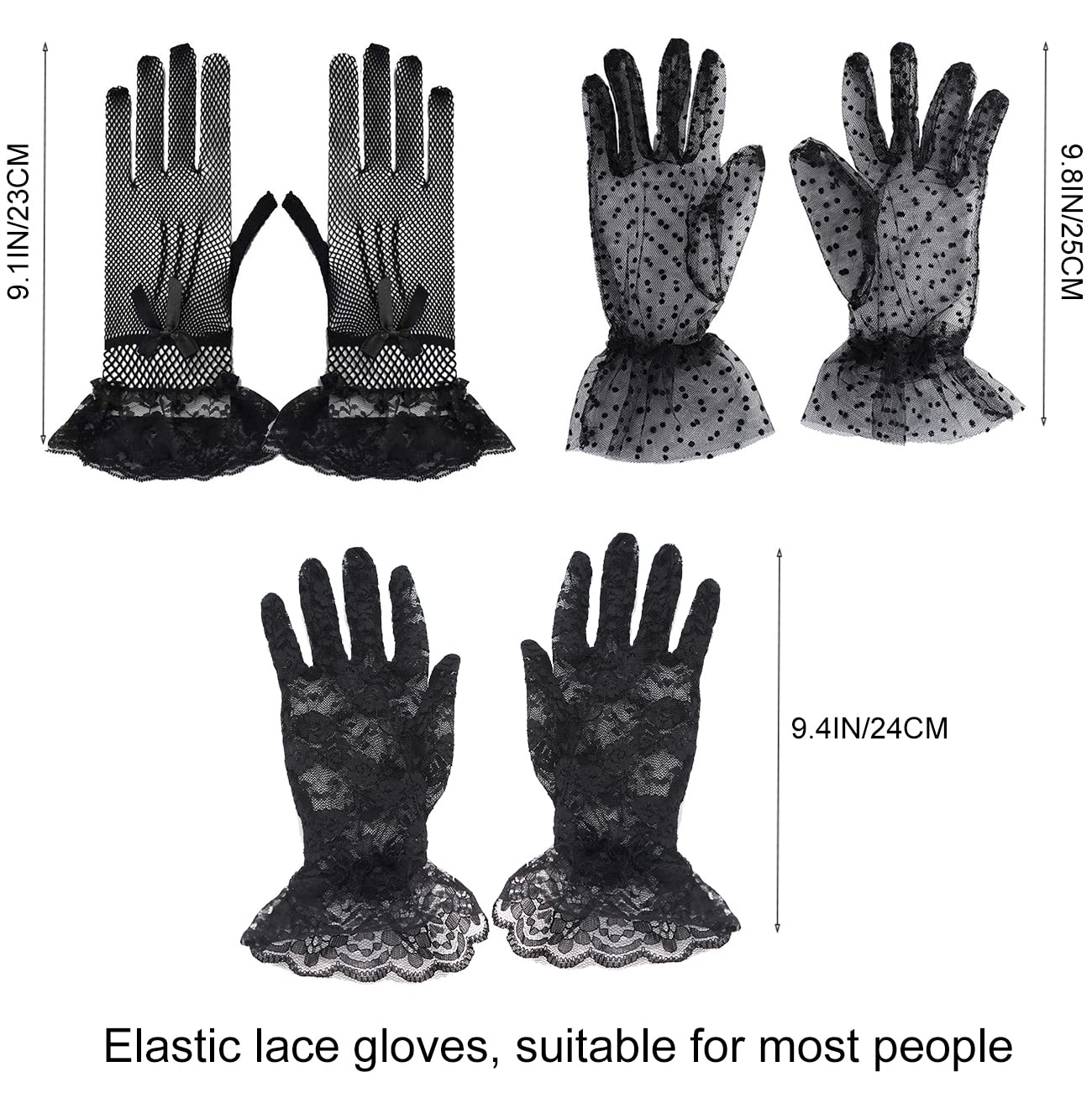 3 Pairs Ladies Lace Gloves Elegant Women Short Lace Floral Gloves Courtesy Summer Gloves for Wedding Dinner Tea Party