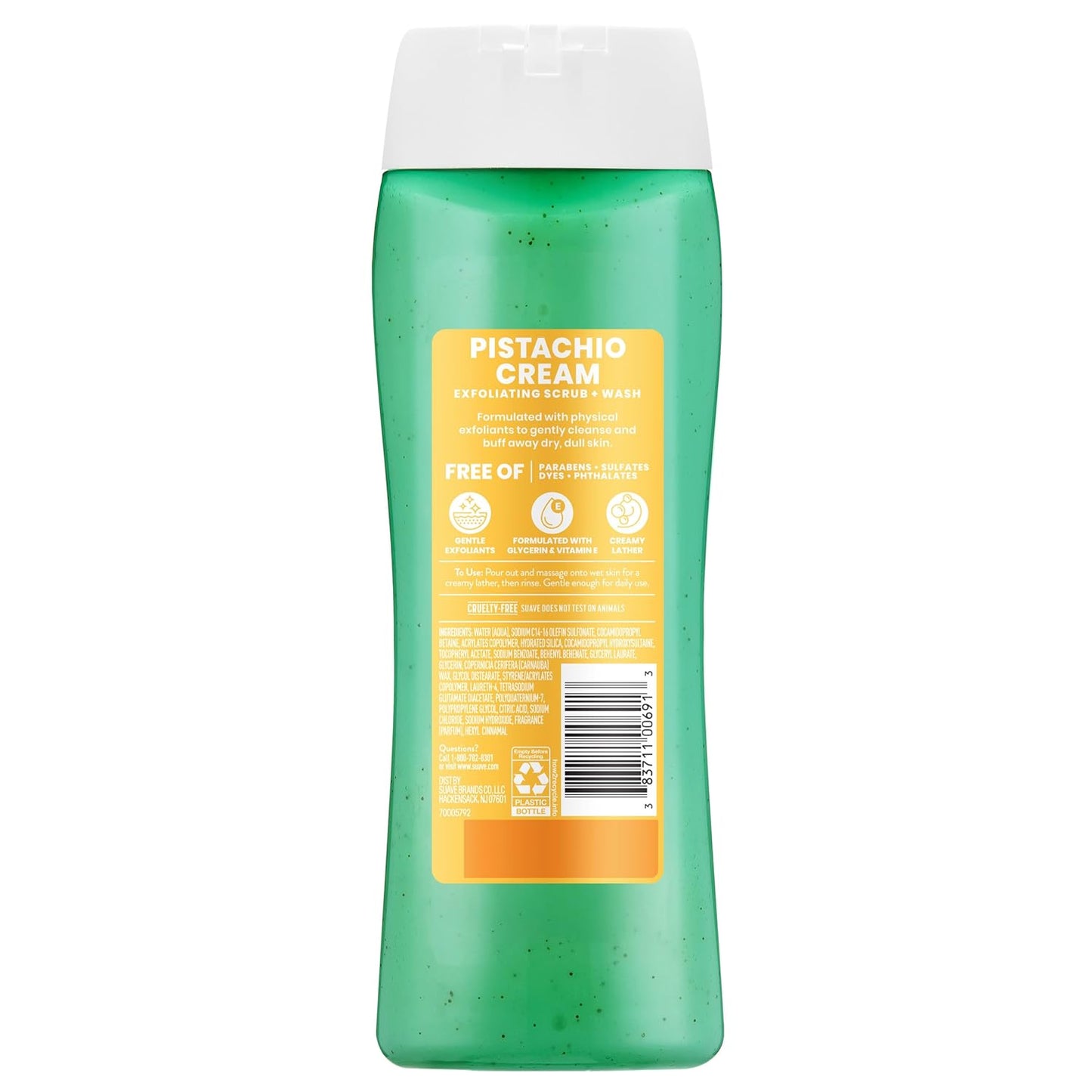 Suave Pistachio Cream Exfoliating Body Wash - Hydrating Scrub with Glycerin & Vitamin E, 18 FL OZ
