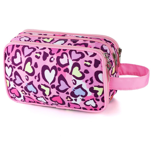 Vipdeal Cheetah Kids Toiletry Bag for Girls, Travel Toiletry Bag for Little Young Girls Cosmetic Bag Makeup Bag Waterproof Hanging Wash Bag Toddler Toiletries, Pink Leopard