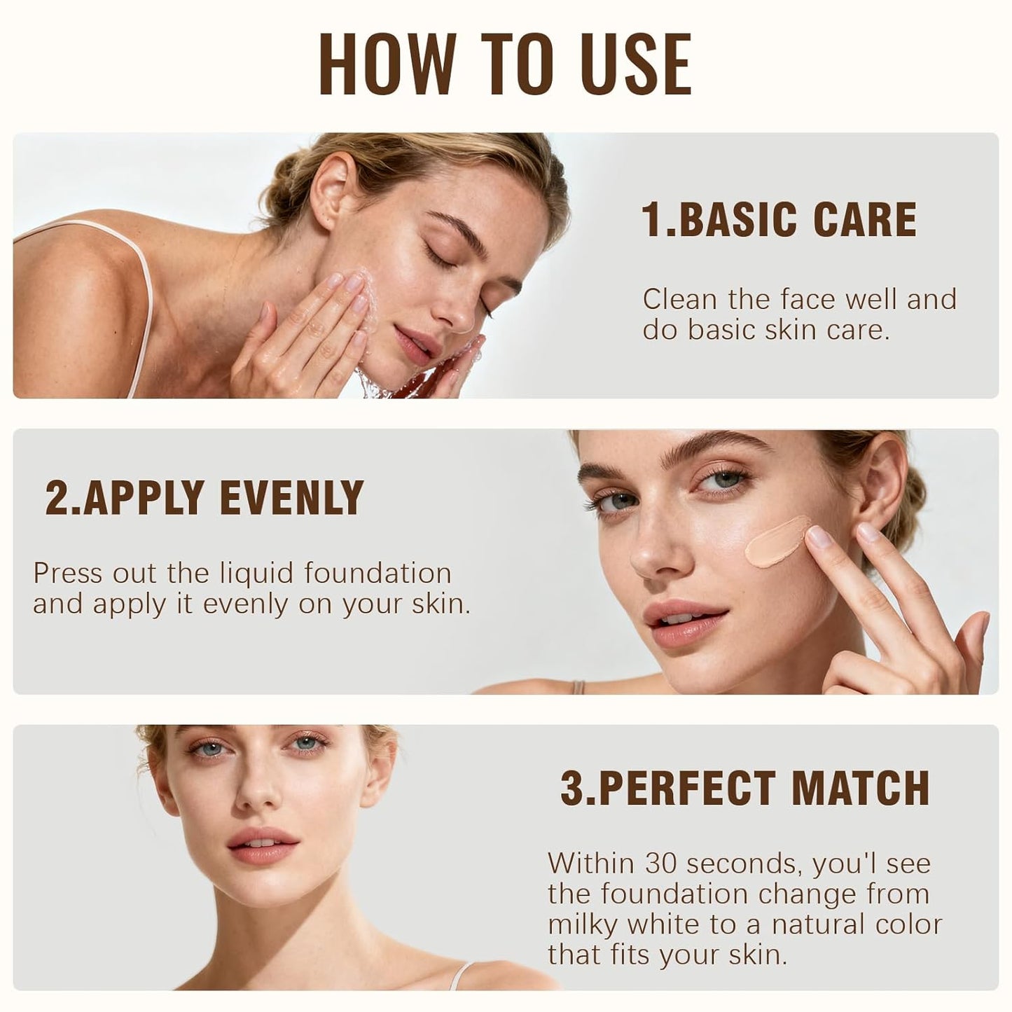 Skiennix 4-In-1 Color Changing Foundation - Long-Lasting, Waterproof, Lightweight | Medium to Full Coverage, Natural Look (2-Pack)