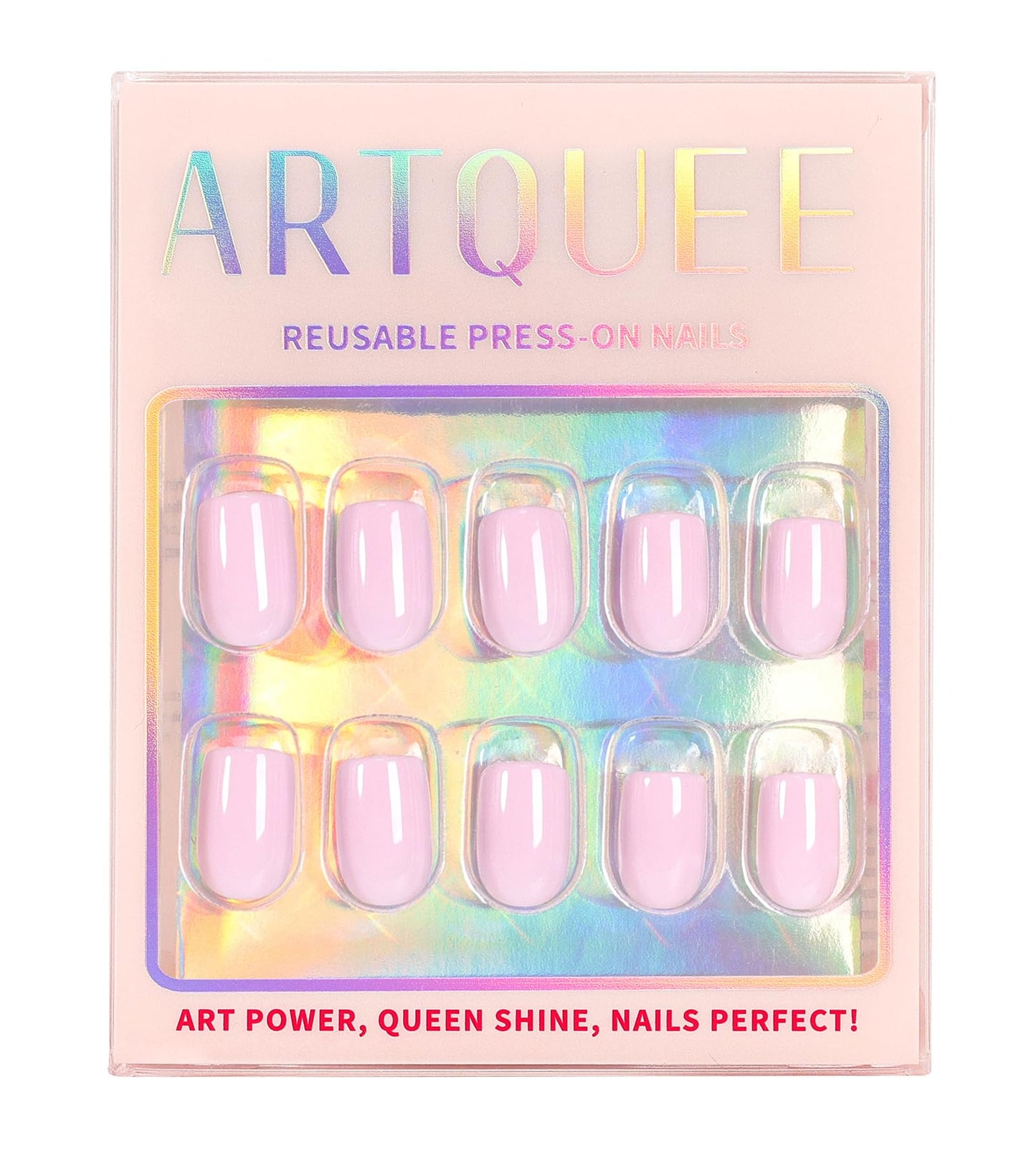 Artquee Press on Nails Short Soft Nude Square False Tips Glossy Reusable Fake Stick on Nails Kit for Women - 30 PCS 15 Sizes