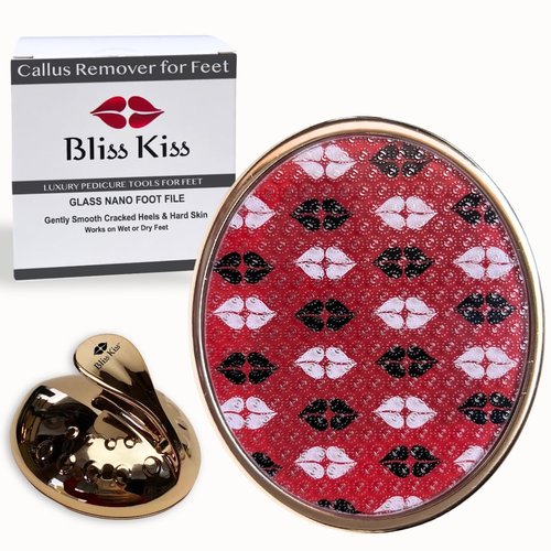 Bliss Kiss Callus Remover for Feet Nano Glass Pumice Stone for Feet, Hard Skin Foot File w/Easy Grip-No Slip Handle, Heel Scraper for Cracked Heels, Pedicure Tools for Feet, Foot Scraper