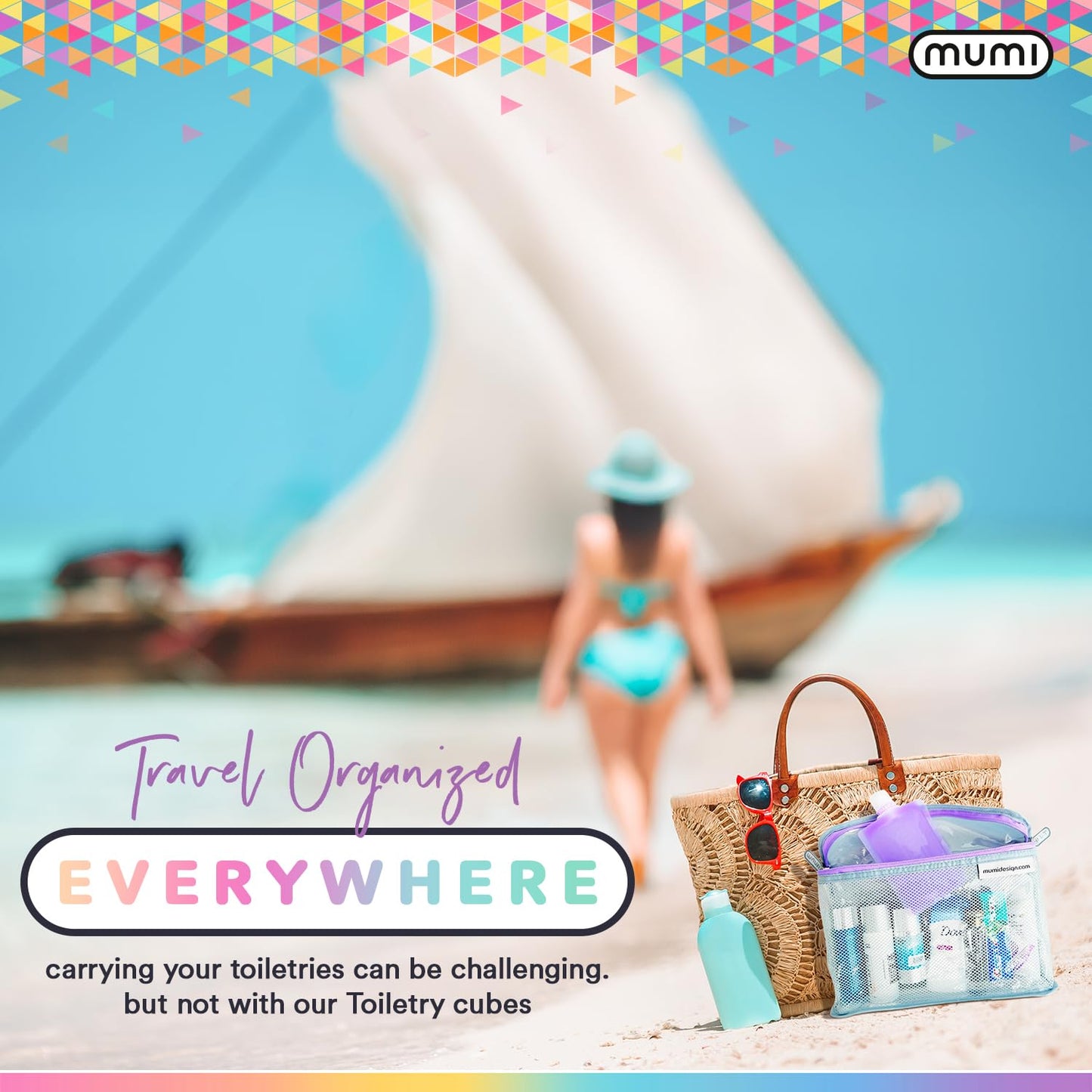 MUMI Travel Toiletry Bag Set of 3 – Water-Resistant Toiletry Bags for Women & Men – Clear Bags for Toiletries, Skincare, Makeup & Travel Essentials – Lightweight, Durable & Portable Organizer - Aqua