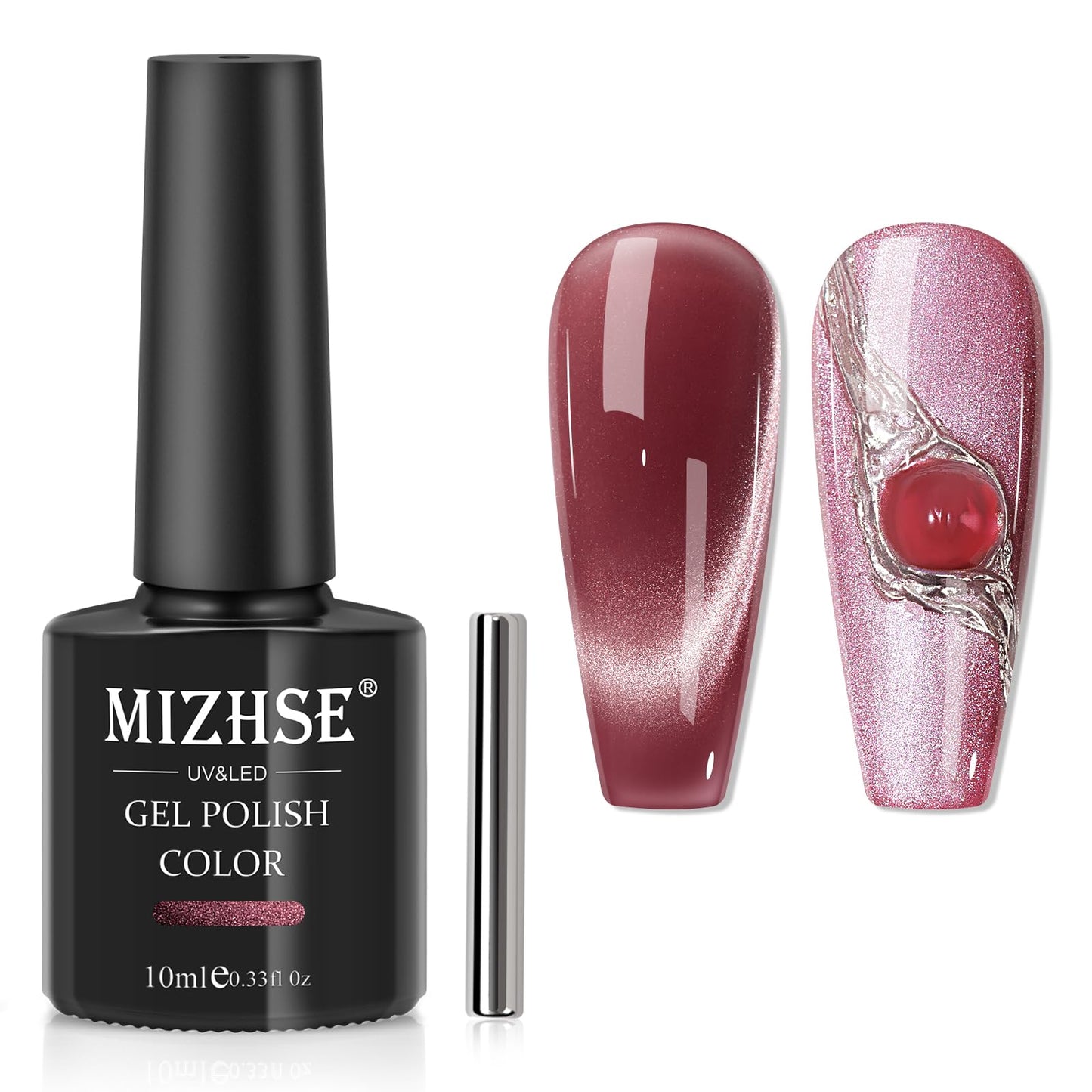 MIZHSE Cat Eye Gel Nail Polish: Red Magnetic Gel Polish with Magnet Stick, Maillard Style Magic Effect Galaxy Shimmer Glitter Holographic Nail Gel Soak Off Nail Art Salon Manicure Home