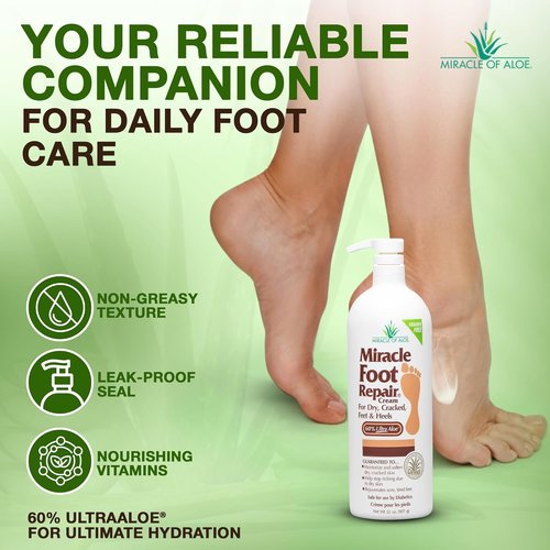 Miracle Foot Repair Cream - 32 Oz | UltraAloe Moisturizes & Repairs Dry, Cracked Heels